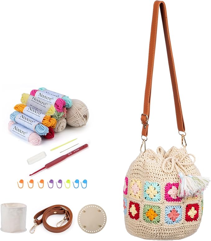 Noocro Crochet Kit for Advanced or Intermediate Beginner DIY Granny Square Bucket Bag