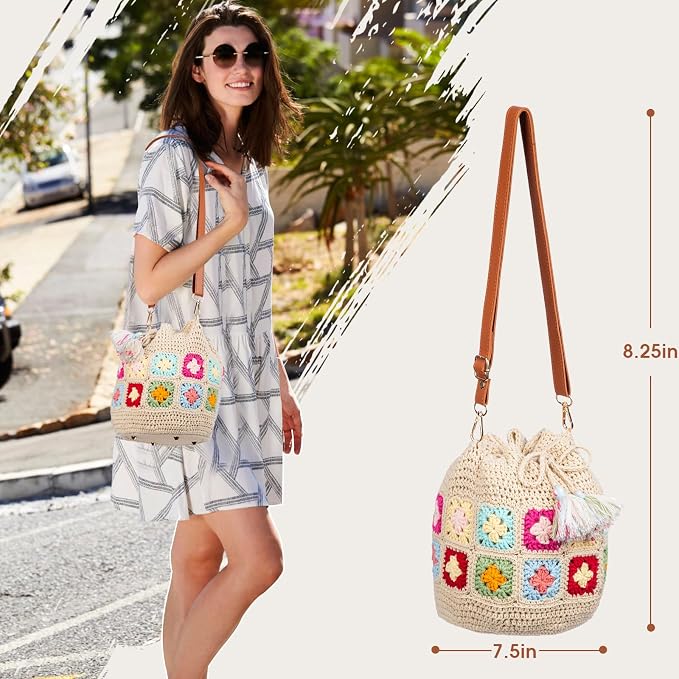 Noocro Crochet Kit for Advanced or Intermediate Beginner DIY Granny Square Bucket Bag
