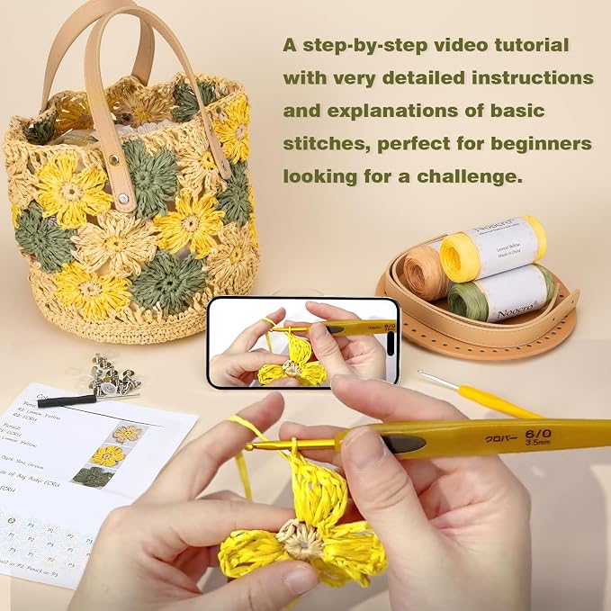 Floral Raffia Bucket Bag Crochet Kit