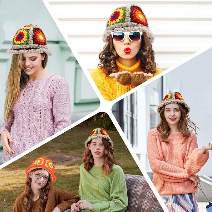 Noocro Fuzzy Granny Square Bucket Hat Crochet kit