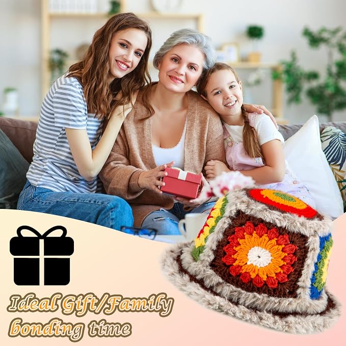 Noocro Fuzzy Granny Square Bucket Hat Crochet kit