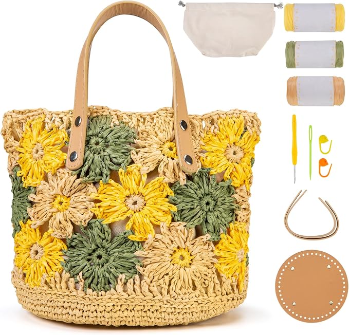 Floral Raffia Bucket Bag Crochet Kit